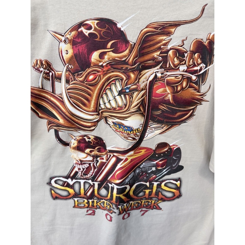 2007 NWT Sturgis Pork Chopper Motorcycle Brown Hog Graphic Shirt Tee 2000s L Lar